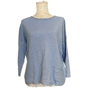 J. Jill Blue Linen Cotton 3/4 Sleeve Top Sz S